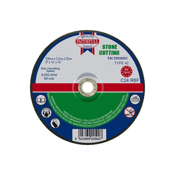 Faithfull Depressed Centre Stone Cutting Disc 230 x 3.2 x 22.23mm Faithfull - Town Tools