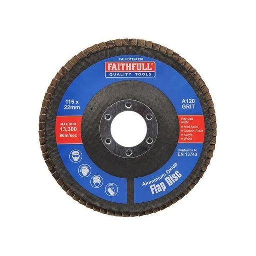 Faithfull Aluminium Oxide Flap Disc 115 x 22mm 120 Grit Faithfull - Town Tools