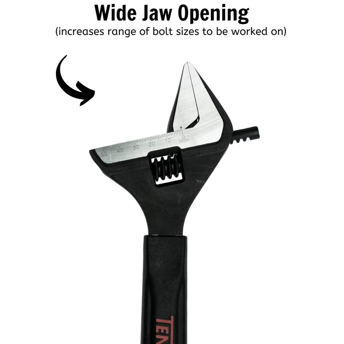 Teng Tools Adjustable Wrench Wide Jaw 250mm Teng Tools - Town Tools 