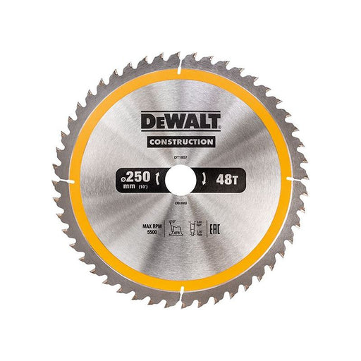Dewalt Power Tools Stationary Construction Circular Saw Blade 250 x 30mm x 48T DeWALT Power Tools - Town Tools