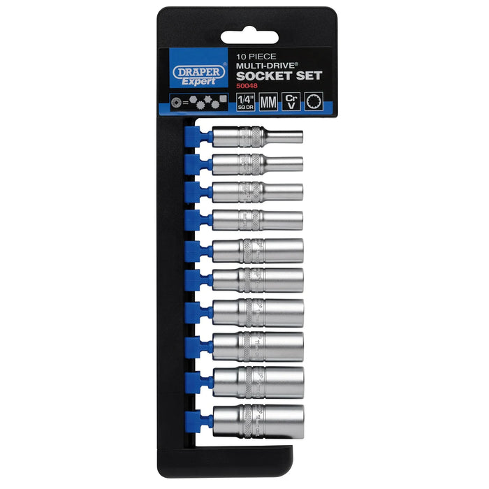 Draper Expert Multi-Drive® Metric Deep Socket Set, 1/4" Sq. Dr. (10 Piece)