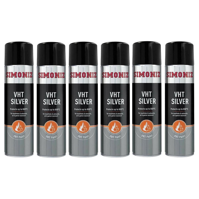 6x Simoniz VHT SILVER PAINT VERY HIGH TEMPERATURE CAR SPRAY AEROSOL 500ml Simoniz - Town Tools 