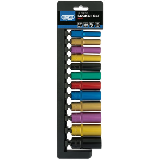 Draper Expert Metric Coloured Deep Socket Set, 3/8" Sq. Dr. (12 Piece)