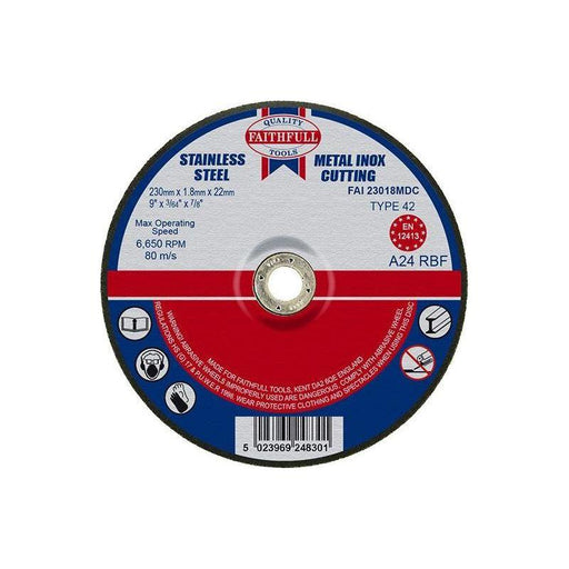 Faithfull Depressed Centre Stainless Steel Cutting Disc 230 x 1.8 x 22.23mm Faithfull - Town Tools