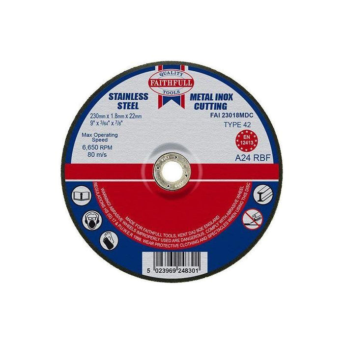 Faithfull Depressed Centre Stainless Steel Cutting Disc 230 x 1.8 x 22.23mm Faithfull - Town Tools