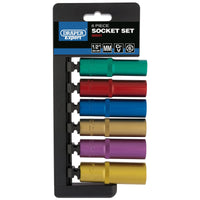 Draper Expert Metric Coloured Deep Socket Set, 1/2" Sq. Dr. (6 Piece)