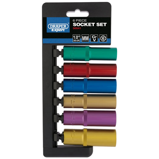 Draper Expert Metric Coloured Deep Socket Set, 1/2" Sq. Dr. (6 Piece)