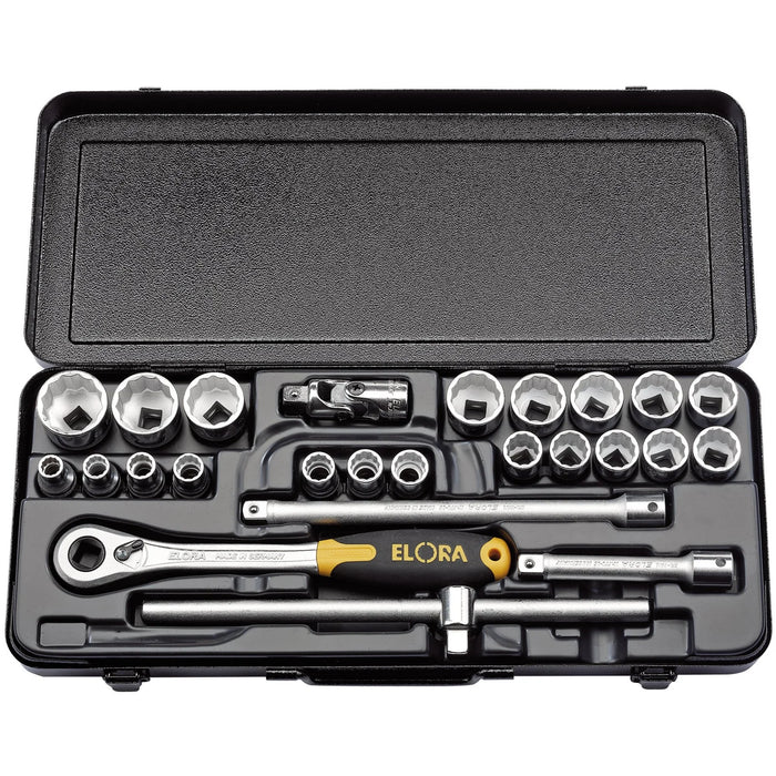 Elora Metric Socket Set, 1/2" Sq. Dr. (25 Piece) - 770-OKLMU