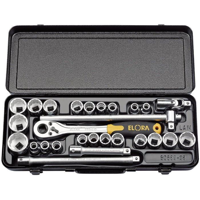 Elora Metric and Imperial Socket Set, 1/2" Sq. Dr. (27 Piece) - 770-OKLAMU