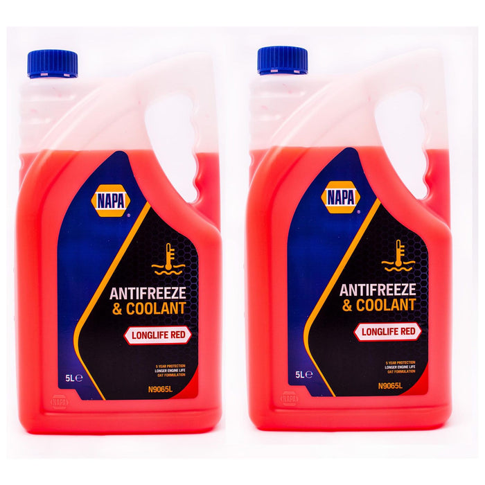 2x NAPA Red Antifreeze & Coolant Concentrate 5L Long Life Hi Spec 5 Litre NAPA - Town Tools 