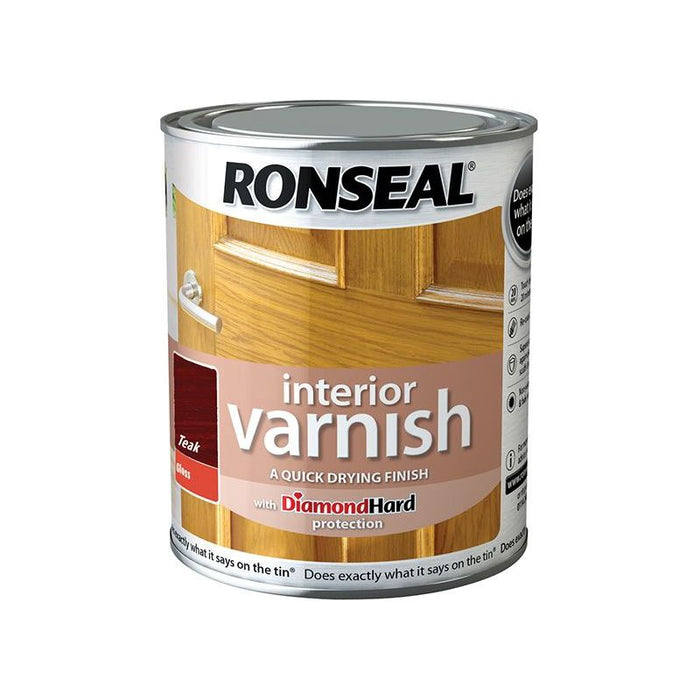Ronseal Interior Varnish Quick Dry Gloss Teak 750ml Ronseal - Town Tools