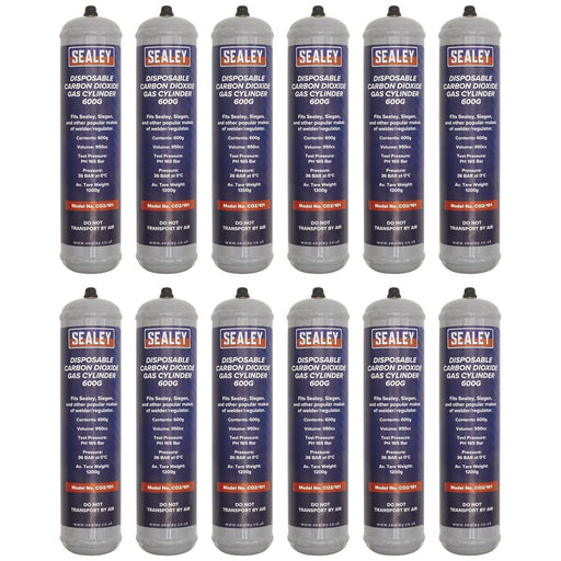 Sealey Disposable Carbon Dioxide Gas Cylinder 600g - Box of 12 CO2/101/12 Sealey - Town Tools 