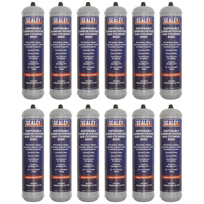 Sealey Disposable Carbon Dioxide Gas Cylinder 600g - Box of 12 CO2/101/12 Sealey - Town Tools 