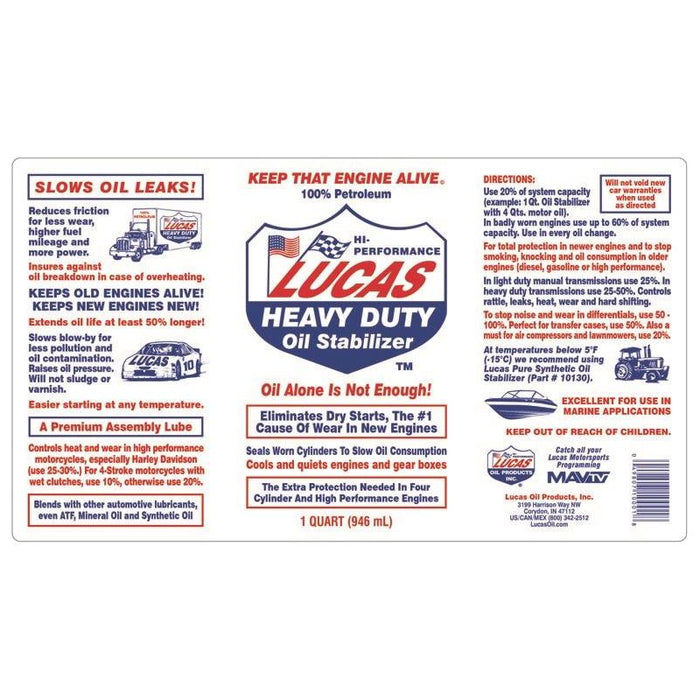 2 x Lucas Heavy Duty Engine Gearbox Oil Stabilizer Treatment Additive Extends Life