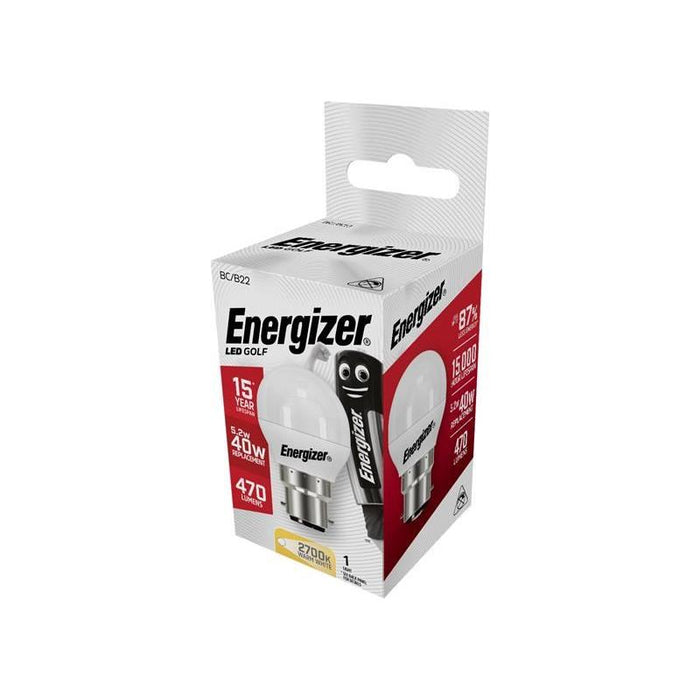 Energizer® LED BC (B22) Opal Golf Non-Dimmable Bulb, Warm White 470 lm 5.2W Energizer® - Town Tools