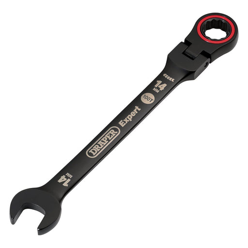 Draper Expert HI-TORQ Metric Flexible Head Ratchet Combination Spanner, 14mm, Black Draper - Town Tools