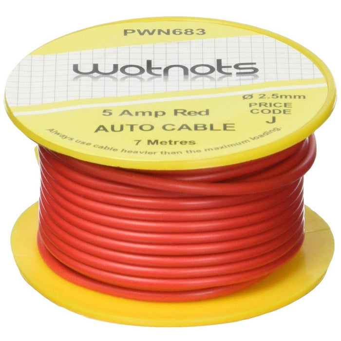 Wot-Nots 1 Core Cable - Red - 7m - 5A Pearl Automotive - Town Tools 