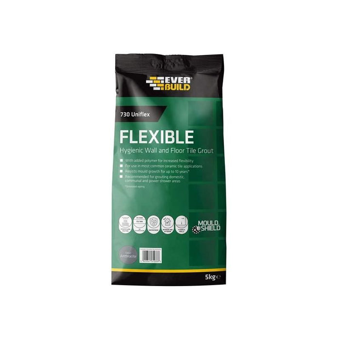Everbuild Sika 730 Uniflex Hygienic Tile Grout Anthracite 5kg Everbuild Sika - Town Tools