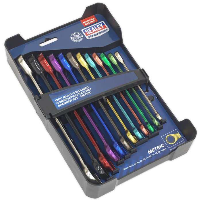 Sealey Combination Ratchet Spanner Set 12pc Multi-Coloured Metric Sealey - Town Tools 