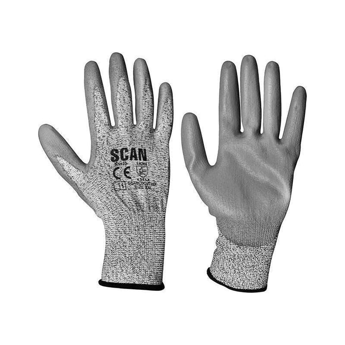 Scan Grey PU Coated Cut 3 Gloves - XXL (Size 11) Scan - Town Tools