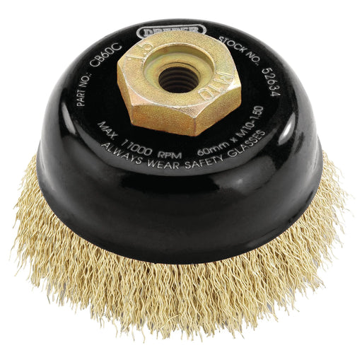 Draper Expert Brassed Steel Crimped Wire Cup Brush, 60mm, M10 - CB60C