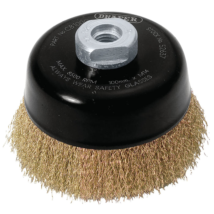 Draper Expert Brassed Steel Crimped Wire Cup Brush, , M14 60-125mm