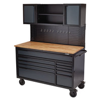 Draper BUNKER Roller Workstation with Workbench, 10 Drawer, 56", Grey