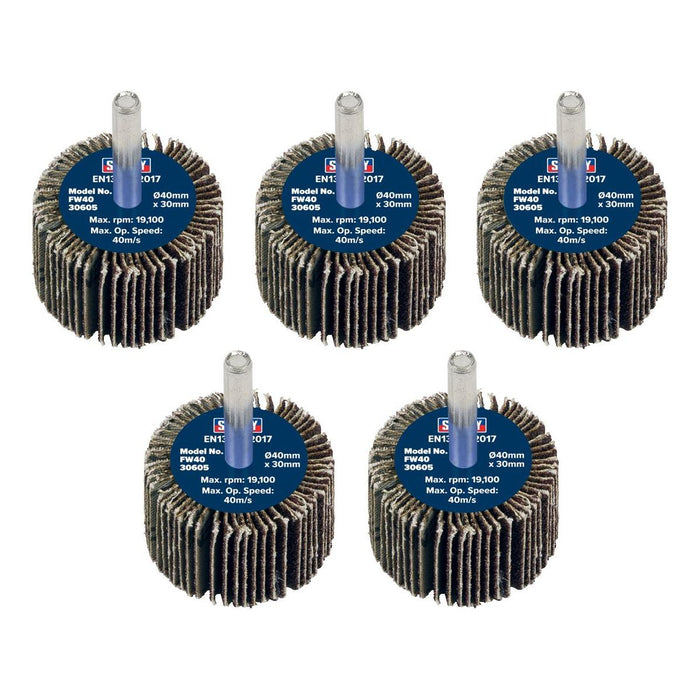 Sealey 40 x 30mm Abrasive Flap Wheel on 6mm Shaft 60Grit - Pack of 5 FW4030605 Sealey - Town Tools 