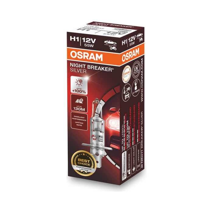 Osram NIGHT BREAKER SILVER H1, +100 percent more brightness, halogen headlamp, 6 Osram - Town Tools 