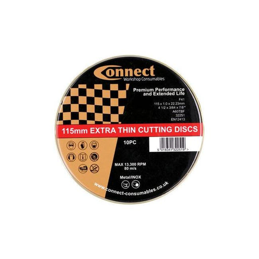 Connect Extra Thin Cutting Discs 115mm x 1.0mm 100pc 32252 Tool Connection - Town Tools 