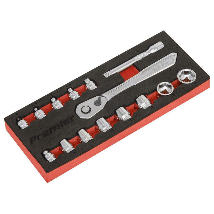 Sealey Low Profile Socket Set 15pc 1/4"Sq Drive Metric Platinum Series AK5783 Sealey - Town Tools 