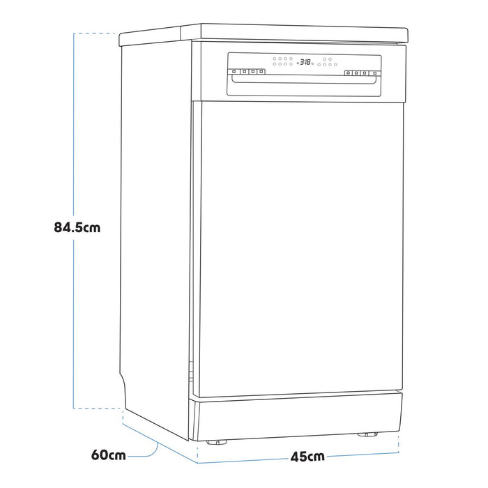 Baridi Slimline Freestanding Dishwasher 45cm Wide 10 Place Settings - Silver