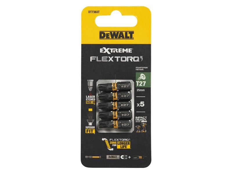 DeWALT Power Tools EXTREME FlexTORQ Bits T27 x 25mm (Pack 5) DeWALT Power Tools - Town Tools
