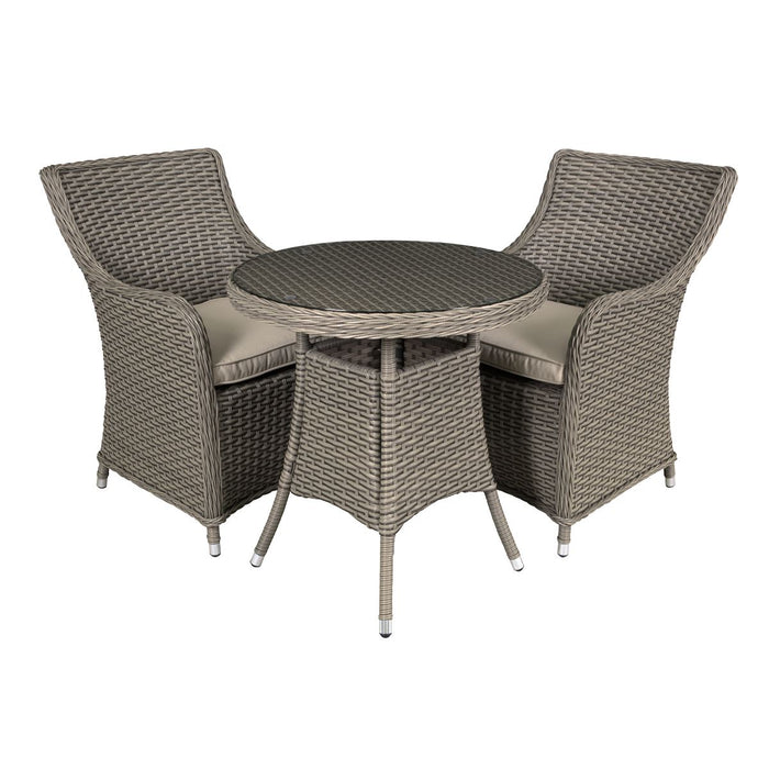 Dellonda Chester Rattan Wicker Outdoor Dining Set Tempered Glass Tabletop 3pc