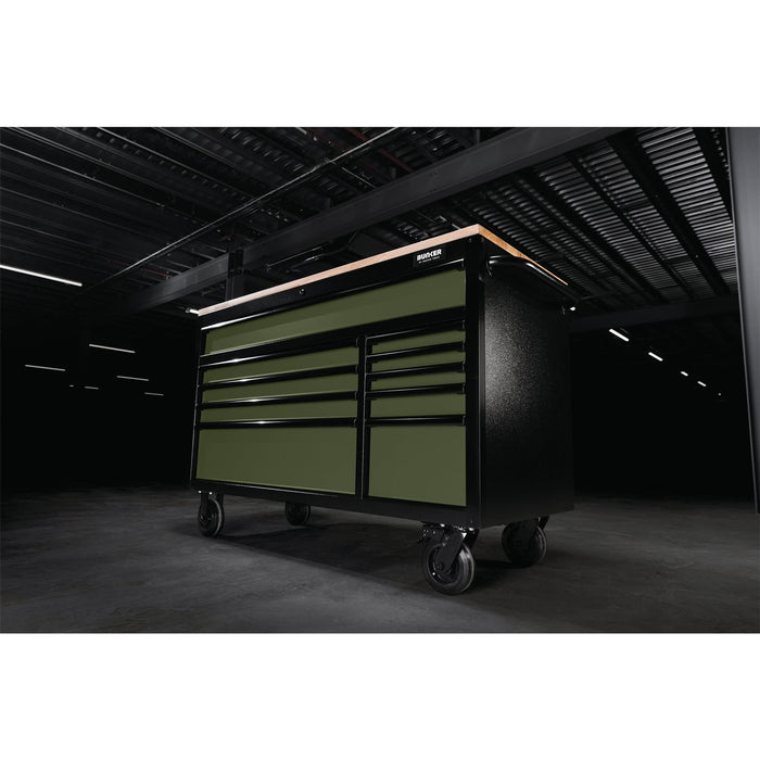 Draper BUNKER Workbench Roller Tool Cabinet, 10 Drawer, 56", Green 08236