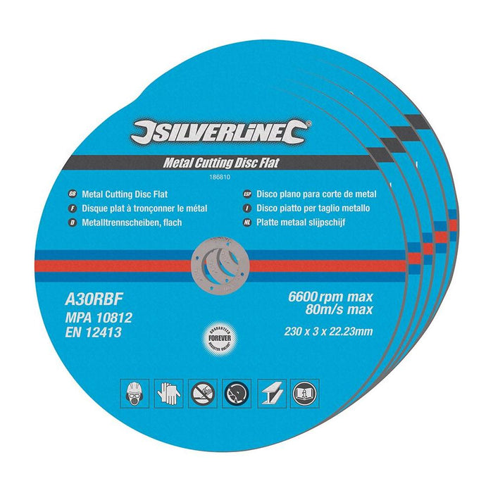 Silverline Metal Cutting Discs Flat 5pk 230 x 3 x 22.23mm Silverline - Town Tools 