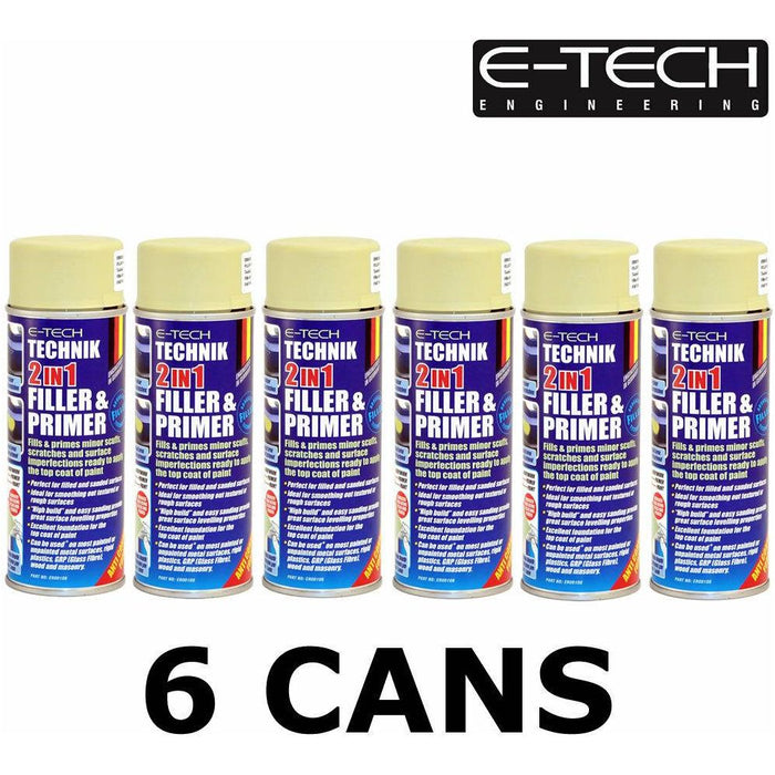 6x E-Tech Technik 2-in-1 Filler & Primer Car Body Repair Paint Undercoat 400ml Can E-Tech - Town Tools 