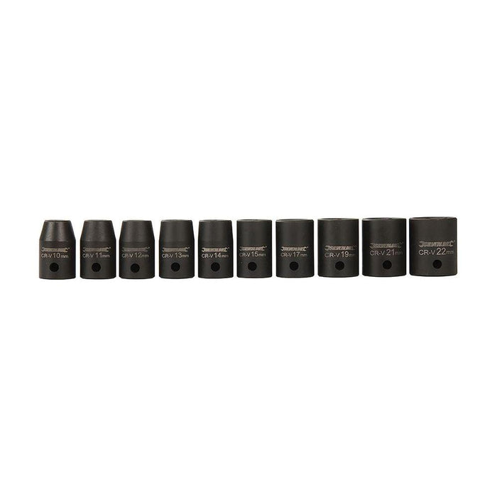 Silverline Impact Socket Set 1/2" Drive 6pt Metric 10pce 10 - 22mm Silverline - Town Tools 