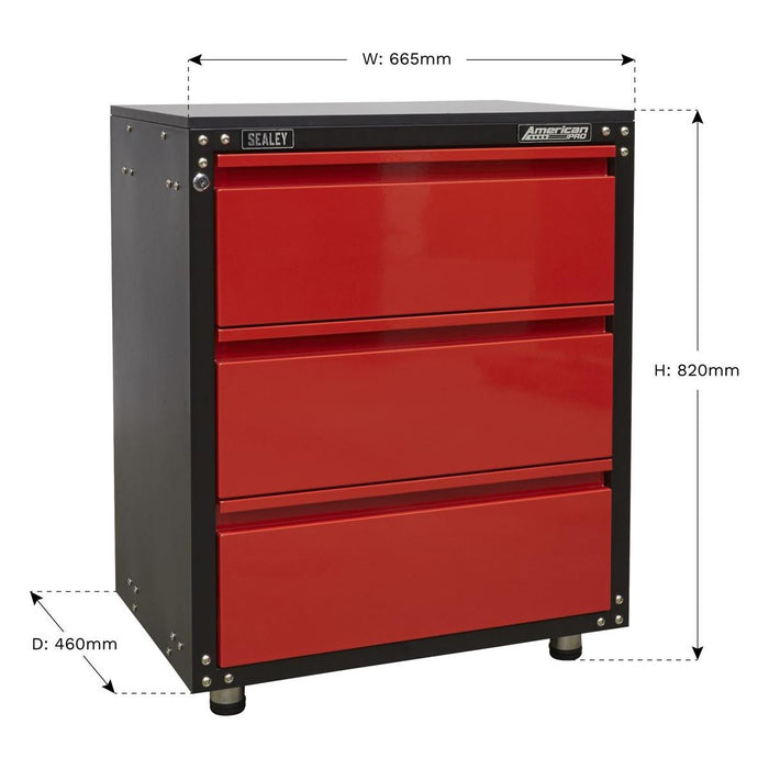 Sealey Modular 3 Drawer Cabinet with Worktop 665mm APMS82 Sealey - Town Tools 
