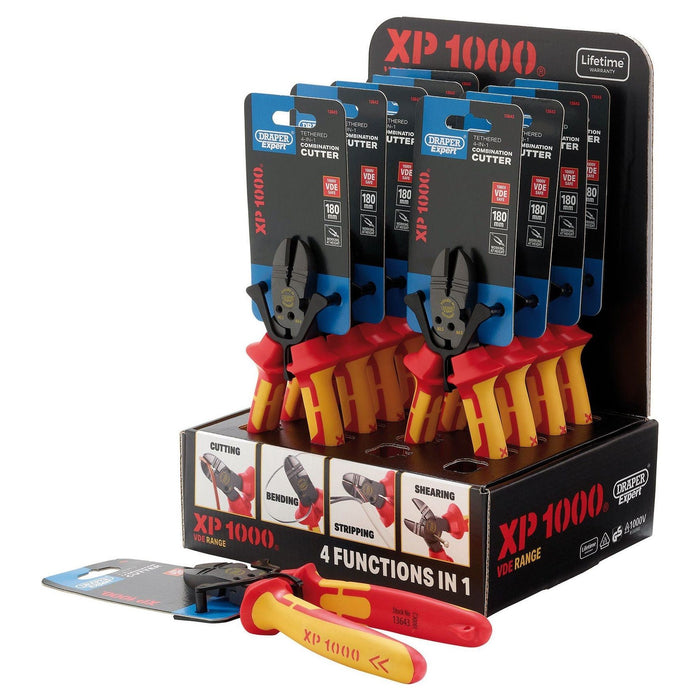 XP1000 Counter Top Display of VDE 180mm 4-in-1 Tethered Combination Cutters (10 Piece) Draper - Town Tools