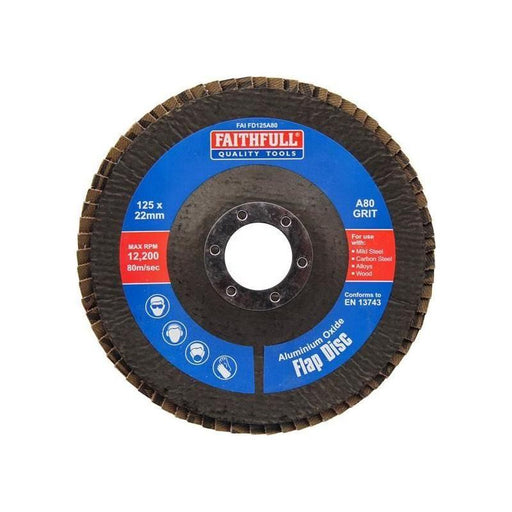 Faithfull Aluminium Oxide Flap Disc 125 x 22mm 80 Grit Faithfull - Town Tools