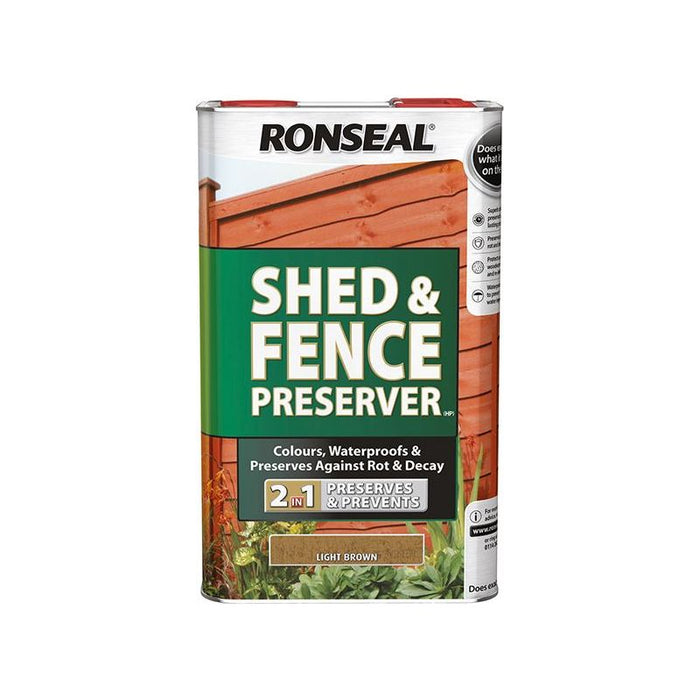 Ronseal Shed & Fence Preserver Light Brown 5 litre Ronseal - Town Tools