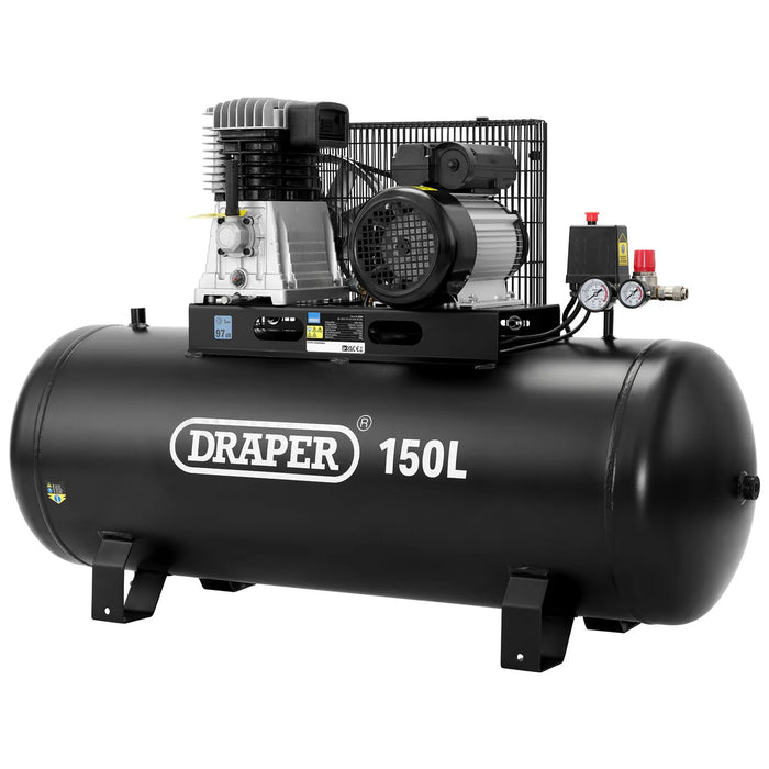 Draper 230V 150L Stationary Belt-Driven Air Compressor, 2.2kW/3HP - DA150/369S