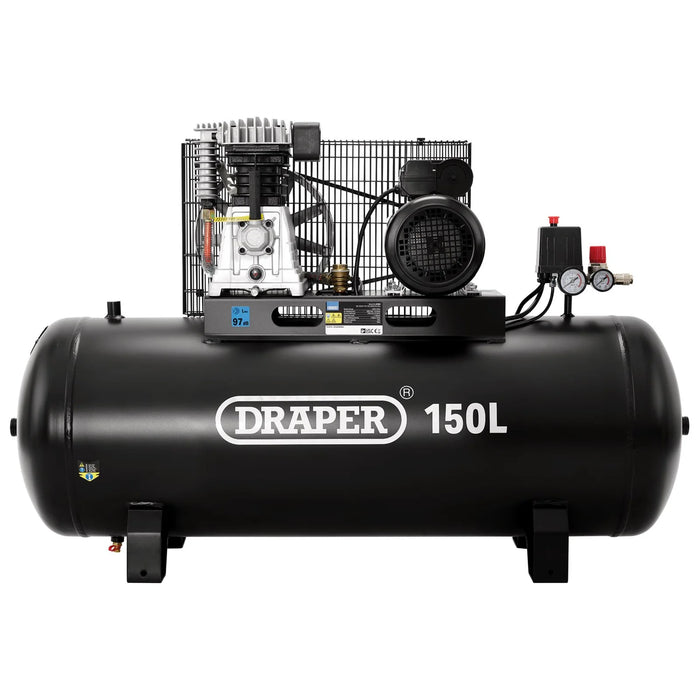 Draper 230V 150L Stationary Belt-Driven Air Compressor, 2.2kW/3HP - DA150/369S