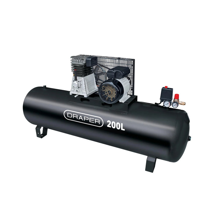 Draper 230V 200L Stationary Belt-Driven Air Compressor, 2.2kW/3HP - DA200/369S