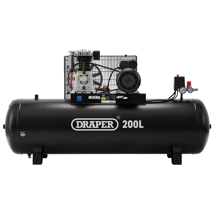Draper 230V 200L Stationary Belt-Driven Air Compressor, 2.2kW/3HP - DA200/369S