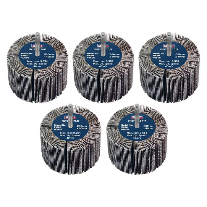 Sealey 80 x 40mm Abrasive Flap Wheel on 6mm Shaft 60Grit - Pack of 5 FW8040605 Sealey - Town Tools 
