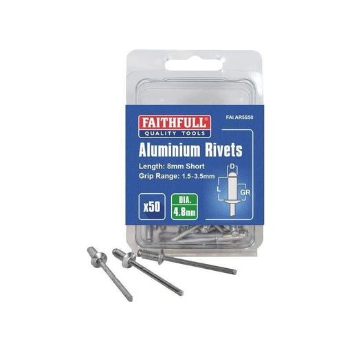 Faithfull Aluminium Rivets 4.8 x 8mm Short Pre-Pack of 50 Faithfull - Town Tools