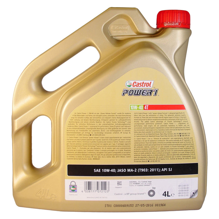 Castrol Power 1 4T - 4 Stroke - 10W-40 - Semi Synthetic - 4 Litre Castrol - Town Tools 