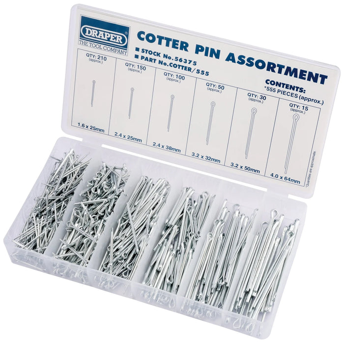 Draper Split Pin Assortment (555 Piece) - COTTER/555